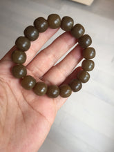 Load image into Gallery viewer, 100% Natural 12x11mm dark sugar brown black gray(糖料) vintage style nephrite Jade bead bracelet HF82