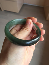 Load image into Gallery viewer, 55.5mm Certified Type A 100% Natural oily dark green(老油青)/gray Jadeite bangle BG230-0389