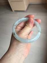 Load image into Gallery viewer, 57.7mm certificated Type A 100% Natural icy watery light green/white with dark green floating flowers Jadeite Jade bangle AD103-5251