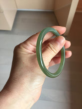 Load image into Gallery viewer, 55.5mm Certified 100% Natural icy watery light green yellow gray Deep Lake Water Green Nephrite Bangle HN176-6917