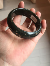 Load image into Gallery viewer, 57.5mm 100% Natural dark green/black meteorite Stellar Night sky broad style nephrite Jade bangle HF109-0066