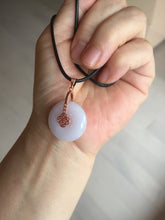 Load image into Gallery viewer, 22.3-26.6mm Type A 100% Natural light purple white Jadeite Jade Safety Guardian Button donuts Pendant BF136