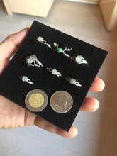 Load image into Gallery viewer, 100% natural type A sunny green white clear four-prong jadeite jade ring group PC7