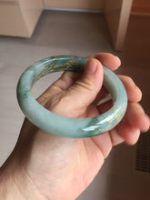 Load image into Gallery viewer, 57.3mm 100% Natural type A greenwatermelon rind (瓜油青) carved flowers and golden-painted Jadeite Jade bangle PB287-2124