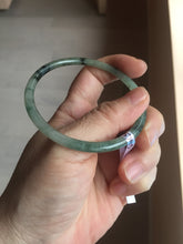 Load image into Gallery viewer, 56mm Certified Type A 100% Natural green/black/gray with dark green floating flowers slim round cut Jadeite bangle PD76-5745