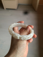 Load image into Gallery viewer, 62.3mm 100% natural pale pink/white carved Plum blossoms Quartzite (Shetaicui jade) bangle SY7