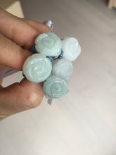 Load image into Gallery viewer, 100% natural type A light green/white carved flower with woven cord jadeite jade ring PC126