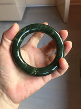 Load image into Gallery viewer, 55.2mm certified 100% Natural dark green/black Ocean Waves chubby round cut nephrite bangle HN185-0878
