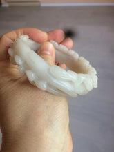 Load image into Gallery viewer, 55.5mm 100% natural light pale pink/white/beige Quartzite (Shetaicui jade) carved flowers bangle XY15