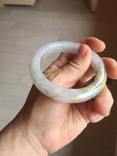 Load image into Gallery viewer, 53.5mm certified 100% Natural type A icy watery light green purple brown carved branches and flowers and golden-painted Jadeite Jade bangle PH198