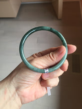 Load image into Gallery viewer, 61.5mm Certified Type A 100% Natural light green/blue/gray with black floating flowers Guatemala slim round cut Jadeite bangle BP217-3791