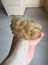 Load image into Gallery viewer, 55.3mm 100% natural yellow brown carved Peony and bow Quartzite (Shetaicui jade) bangle XY98