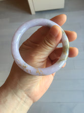 Load image into Gallery viewer, 54.5m Type A 100% Natural light purple brown white carved branches and flowers and golden-painted round cut jadeite jade bangle BH128