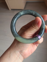 Load image into Gallery viewer, Sale! 100% Natural Certified 56 mm black/white (籽料青花) seed material round cut nephrite Jade bangle HHE105-5500