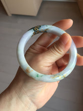 Load image into Gallery viewer, 58mm certified 100% Natural type A sunny green dark green purple carved branches and flowers and golden-painted Jadeite Jade bangle PH185-5926