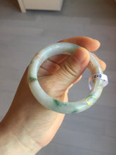 Load image into Gallery viewer, 51mm certified 100% natural Type A light green red with green floating flowers carved and golden-painted jadeite jade bangle PF80-6081