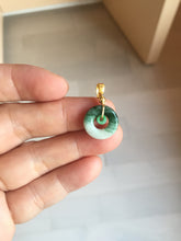 Load image into Gallery viewer, 12–14.5mm Certified Type A 100% Natural Sunny Green Dark Green White Jadeite Jade Concentric Ring Safety Guardian Donut Mom & Daughter Pendant 子母扣 PC224