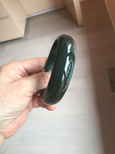 Load image into Gallery viewer, 62.5mm 100% Natural dark green/black meteorite Star Trail(星轨) Night sky nephrite bangle HN161-5901