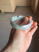 Load image into Gallery viewer, 52mm certified 100% natural Type A light green white purple gray with green floating flowers thin jadeite bangle PF57-5619