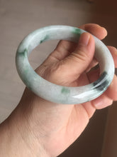 Load image into Gallery viewer, 61mm Certified Type A 100% Natural white/light green with grenn floating flowers Jadeite Jade bangle E153-2443