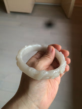 Load image into Gallery viewer, 62.3mm 100% natural pale pink/white carved Plum blossoms Quartzite (Shetaicui jade) bangle SY7