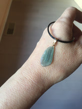 Load image into Gallery viewer, 100% natural type A icy watery light green blue gray Guatemala jadeite feather pendant PE25