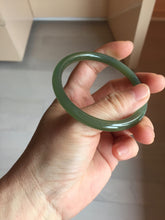 Load image into Gallery viewer, 55.5mm Certified 100% Natural icy watery light green yellow gray Deep Lake Water Green Nephrite Bangle HN176-6917