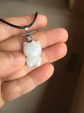 Load image into Gallery viewer, Type A 100% Natural oily dark green/light green/purple/white jadeite jade cat kitty pendant PD200