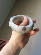 Load image into Gallery viewer, 58mm 100% natural white/gray/pink/brown/purple Quartzite (Shetaicui jade) carved flowers bangle XY111
