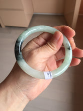 Load image into Gallery viewer, 58.4mm Certified Type A 100% Natural light green with flying dark green flowers round cut Jadeite bangle PE22-5861
