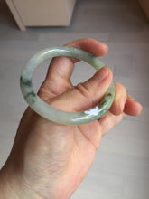 Load image into Gallery viewer, 52mm certified type A 100% Natural green/white with floating flowers slim oval jadeite jade bangle BP26-2670