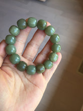Load image into Gallery viewer, 100% Natural 13.8x12.5mm dark green/gray/brown vintage style nephrite Jade bead bracelet HF76