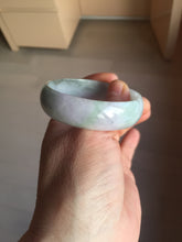 Load image into Gallery viewer, 52mm certified 100% natural Type A light green white purple gray with green floating flowers thin jadeite bangle PF57-5619