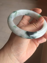Load image into Gallery viewer, 61mm Certified Type A 100% Natural white/light green with grenn floating flowers Jadeite Jade bangle E153-2443