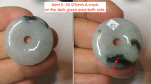 Load image into Gallery viewer, 23-26mm 100% Natural icy watery green/white with green floating flowers jadeite Jade Safety Guardian Button(donut) Pendant/worry stone AR98
