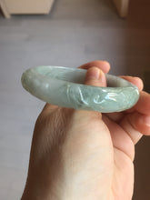 Load image into Gallery viewer, 55.3mm Certified Type A 100% Natural light green with carved Ancient Coin, Auspicious Cloud, and Lingzhi Jadeite Jade bangle PD146-6252