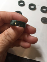 Load image into Gallery viewer, 100% natural type A dark green/sunny green/black jadeite jade band ring PB222