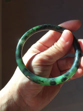 Load image into Gallery viewer, 60.7mm Certified 100% Natural Fresh Young Green/Dark Green/Black Green Ink Painting (绿水墨) Round Cut Nephrite (Wulanhai 乌兰海碧玉) Bangle HF136-7318