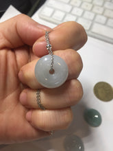 Load image into Gallery viewer, 16.2-18.8mm Type A 100% Natural icy watery light green white Jadeite Jade Safety Guardian Button donuts couple pendant PC132
