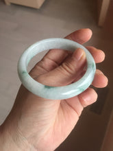 Load image into Gallery viewer, 54.6mm Certified Type A 100% Natural white/light green with grenn floating flowers Jadeite Jade bangle E154-2437