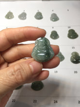 Load image into Gallery viewer, 100% Natural type A icy watery oily dark green(油青) happy Buddha jadeite pendant BS126