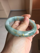 Load image into Gallery viewer, 57.3mm 100% Natural type A greenwatermelon rind (瓜油青) carved flowers and golden-painted Jadeite Jade bangle PB287-2124