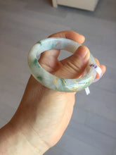 Load image into Gallery viewer, 51mm certified 100% natural Type A light green red with green floating flowers carved and golden-painted jadeite jade bangle PF80-6081