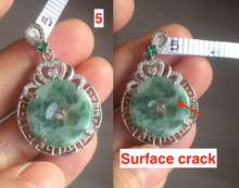 Load image into Gallery viewer, Type A 100% Natural dark green with green floating flowers Jadeite Jade Safety Guardian Button donuts Pendant group X138