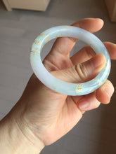 Load image into Gallery viewer, 53.5mm certified 100% Natural type A icy watery light green purple carved branches and flowers and golden-painted Jadeite Jade bangle PH196-5248