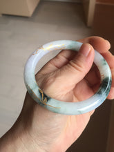 Load image into Gallery viewer, 56mm 100% Natural type A sunny green dark green purple white carved flowers and golden-painted round cut Jadeite Jade bangle PJ63