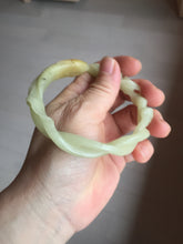 Load image into Gallery viewer, 61mm 100% Natural Yellow Orange 3D Carved Fish, Lotus Flowers & Twisted Braided Xiu Jade (Serpentine) Bangle CB84