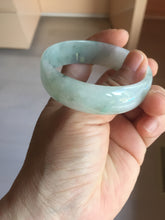 Load image into Gallery viewer, 53.1mm Certified Type A 100% Natural light green white with green floating flowers thin jadeite Jade bangle BS164-1595