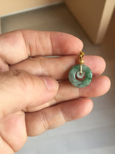 Load image into Gallery viewer, 12–14.5mm Certified Type A 100% Natural Sunny Green Dark Green White Jadeite Jade Concentric Ring Safety Guardian Donut Mom & Daughter Pendant 子母扣 PC224