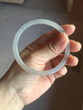 Load image into Gallery viewer, 59mm Certified 100% Natural icy white/gray/pale pink(淡藕粉) slim round cut nephrite jade bangle HN43-9200